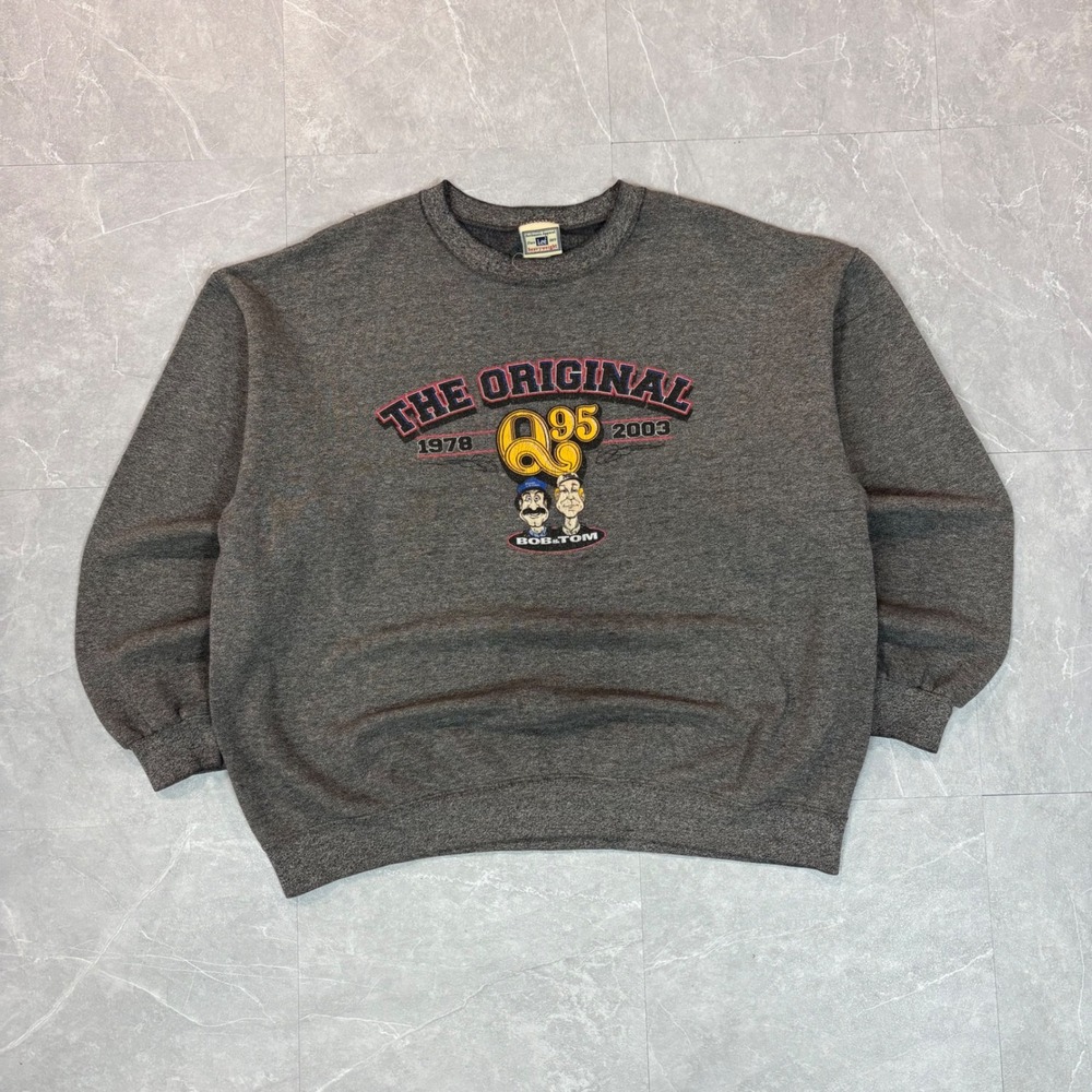 Vintage Lee Heavyweight Bob & Tom Show Q95 Radio Sweatshirt Mens Large Grey 2003